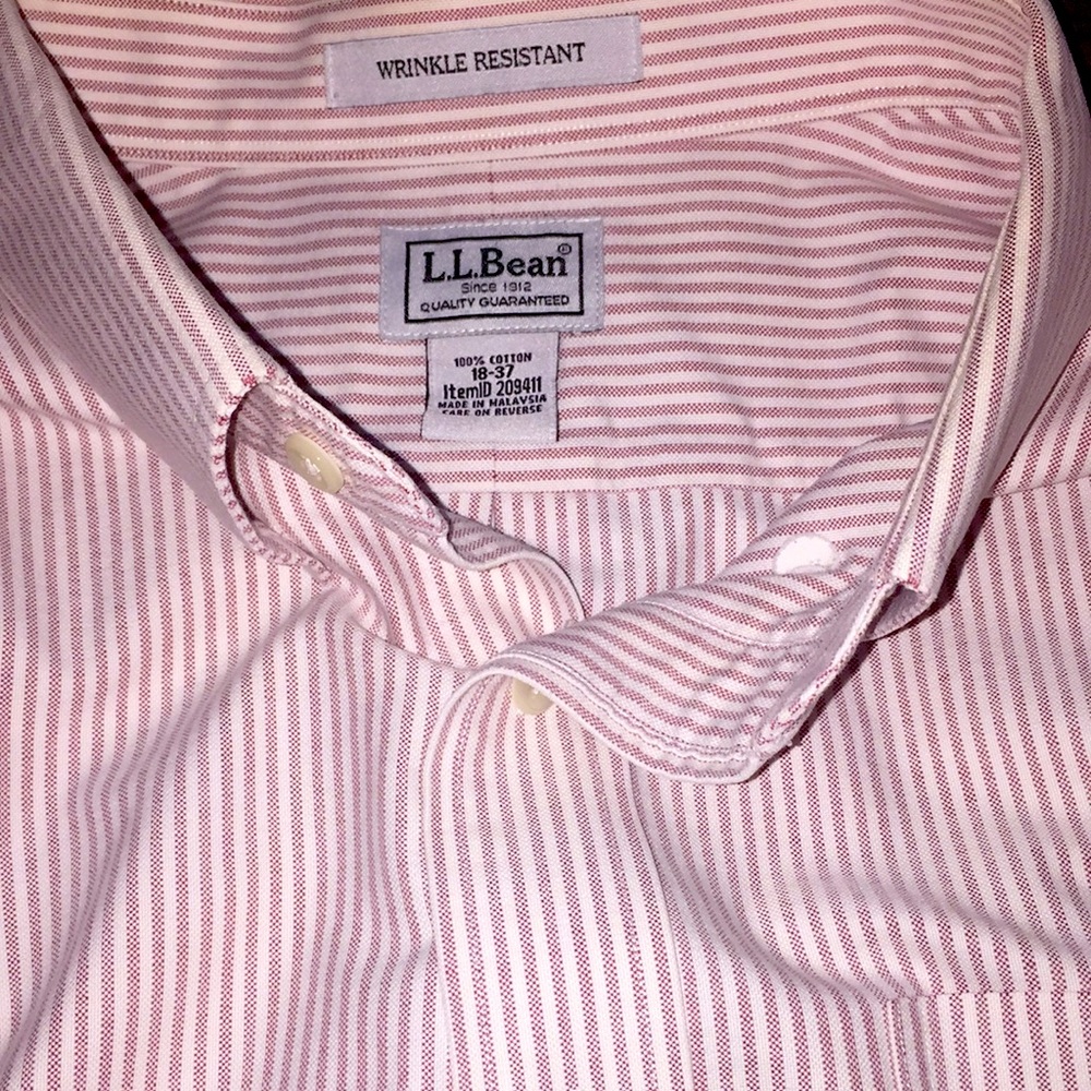 L.L. Bean 18 37 Pink Striped Oxford Dress Shirt